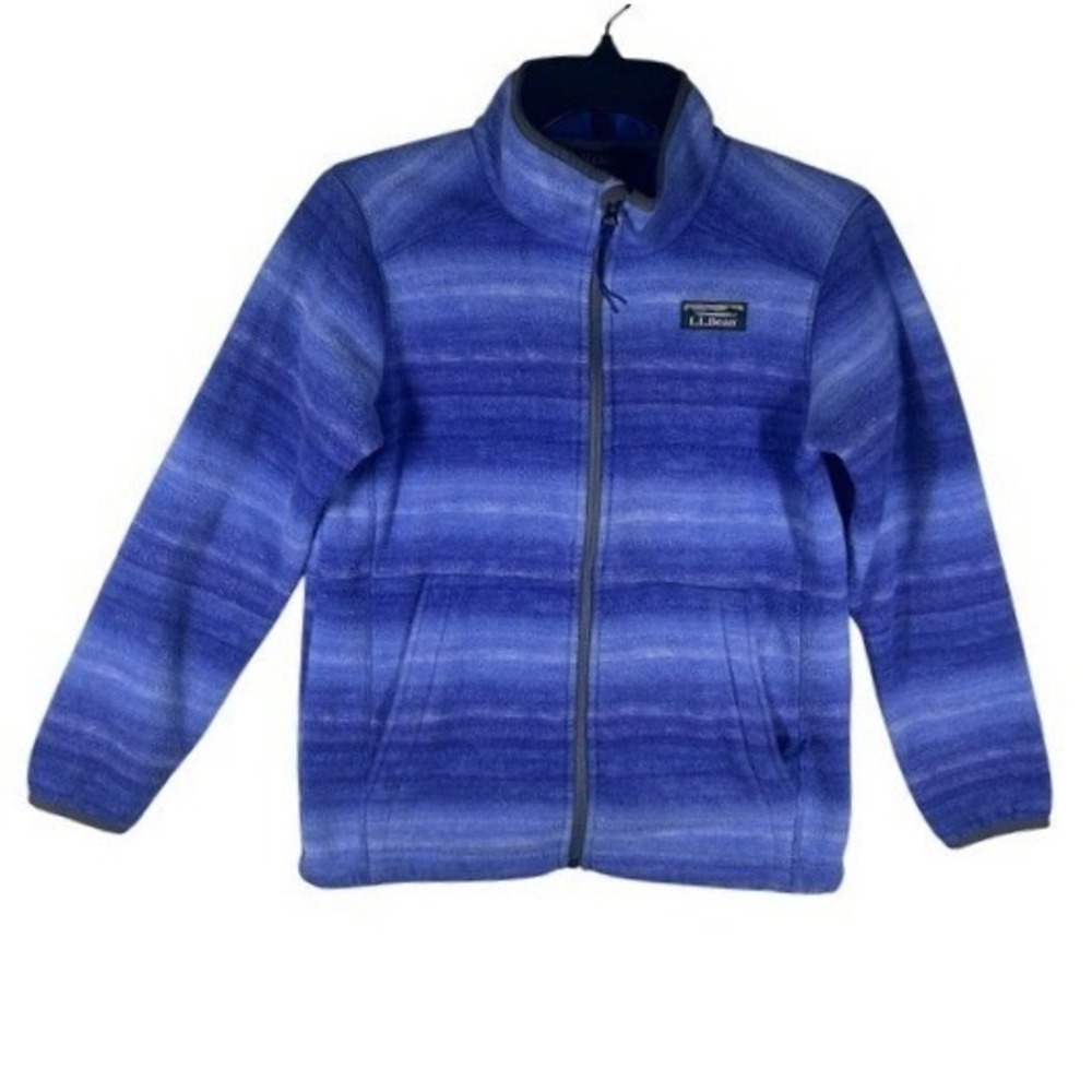 L.L Bean Fleece Jacket Kids Medium (10-12)‎ Blue Striped Zip Up Outerwear
